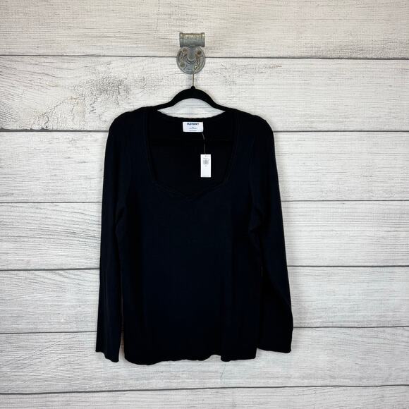 Old Navy Plus Size Black Ribbed Knit Long Sleeve Scallop Trim Neck Top Size 3X - Picture 1 of 7